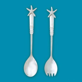 Basic Spirit Salad Servers with Spoon and Fork Set - Starfish - Stainless Steel Cooking Utensils for Kitchen, Home Decorative Gift