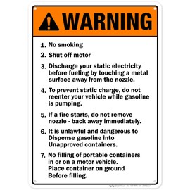 Warning No Smoking Shut Off Motor ANSI Sign, 10x14 Inches, Rust Free .040 Aluminum, Fade Resistant, Made in USA by My Sign Center