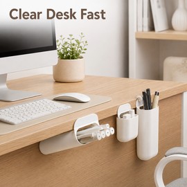 Monitor Pen Holder for Desk Organization - Self-Adhesive Plastic Stationery Storage for Office, School & Study