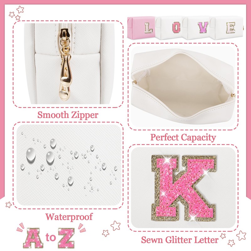 Bolsa de maquillaje con parche inicial personalizada, bolsa de chenilla