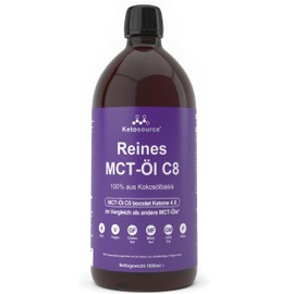 Ketosource Reines MCT ?l C8 | Produziert 4X Ketone im Vergleich als Andere MCT-?le | H?chste Reinheit von ber 99% | 100% aus Kokosnuss | Untersttzt Keto & Fasten | Vegan | 1000 ml | Ketosource?