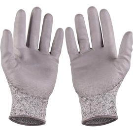[THE BEST IN PERSONAL SECURITY PRO ART EST 1979] Level 5 Cut Resistant Gloves, XS S M L XL Palm PU Coating, Anti-Slip Gloves, Anti-Cut Gloves, Anti-Cut Gloves, Abrasion Resistant, For Work (L, 1 Pair)