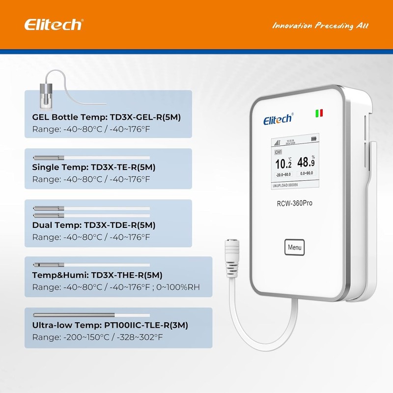 Elitech External Temperature Sensor, Temperature Sensor Only Fits RCW-360Pro Device,
