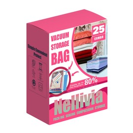 Nellivia 25 Pack Vacuum Storage Bags with Pump, Compression Space Saver for Comforter, Bedding, Blanket Storage, Vacuum Seal Bags for Clothing, Luggage and Closet Organizer