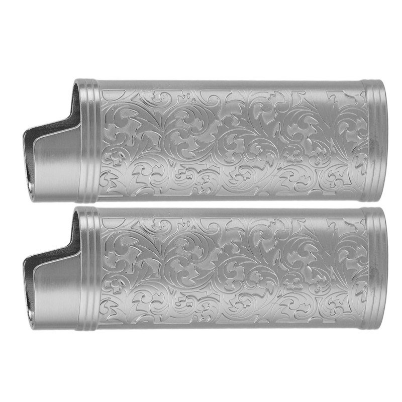 2 Pcs Lighter Case Zinc Alloy Vintage Floral Stamped Classical