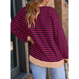 Dokotoo Womens Crewneck Sweatshirts Trendy Striped Color Block Long Sleeve Comfy Loose Soft Casual Pullover Athletic Sweatshirt Tunic Tops Fall Clothes 2024 Outfits Medium Red