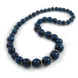 Avalaya Dark Blue Graduated Wooden Bead Necklace - 70cm Long