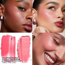 Patrick Ta Mini Major Headlines Double-Take Crème & Powder Blush Duo – She’s That Girl | Rubor en crema y polvo 2 en 1 para un acabado luminoso y natural versión de viaje