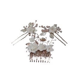 Seleny Bridal and Special Occassion Handmade Hair Accessories (Rose Gold, Hair Comb and Pins)