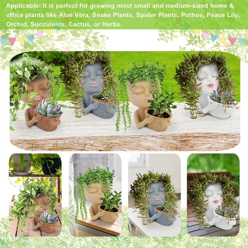 Mannequin Flower Pot Resin Creative Double Flower Pot Face Flower