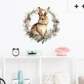 RoyoLam Cute Bunny in the Garland Wall Decal Nursery Rabbit Animal Easter Wall Sticker Removable Peel and Stick Wall Art Decor for Kids Baby Classroom Preschool Living Room Playing Room Bedroom School