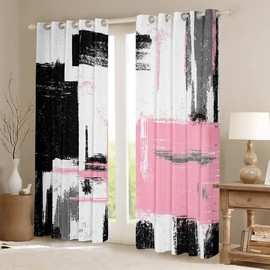 Feelyou Abstract Darkening Dreapes Curtains for Bedroom Living Room Kids Children Modern Abstract Art Blackout Curtains Decor Black Pink White Window Treatments 2 Panels, 38 x 45 Inch