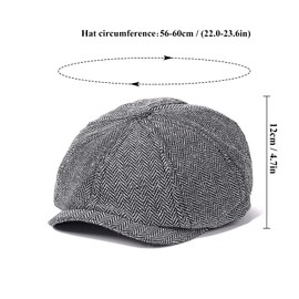 YAMEIZE Retro Flat Cap 8 Panel - Flat Cap for Women Men Newsboy Hat Baker Boy Warm 8 Panel Ivy Flat Cap Trendy Winter Beret Peaky Outdoor, lightgrey