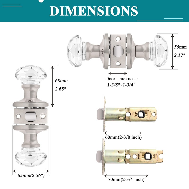 3 Pack Orger Glass Door Knobs for Hallway and Closet,