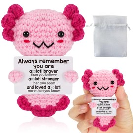 Emotional Support Plush,Positive Crochet Animals,Positive Animals,Pink Axolotl Perfect for Women, Girls, Teens,Birthday & Motivational Encouragement,With 12×9cm Storage Bag