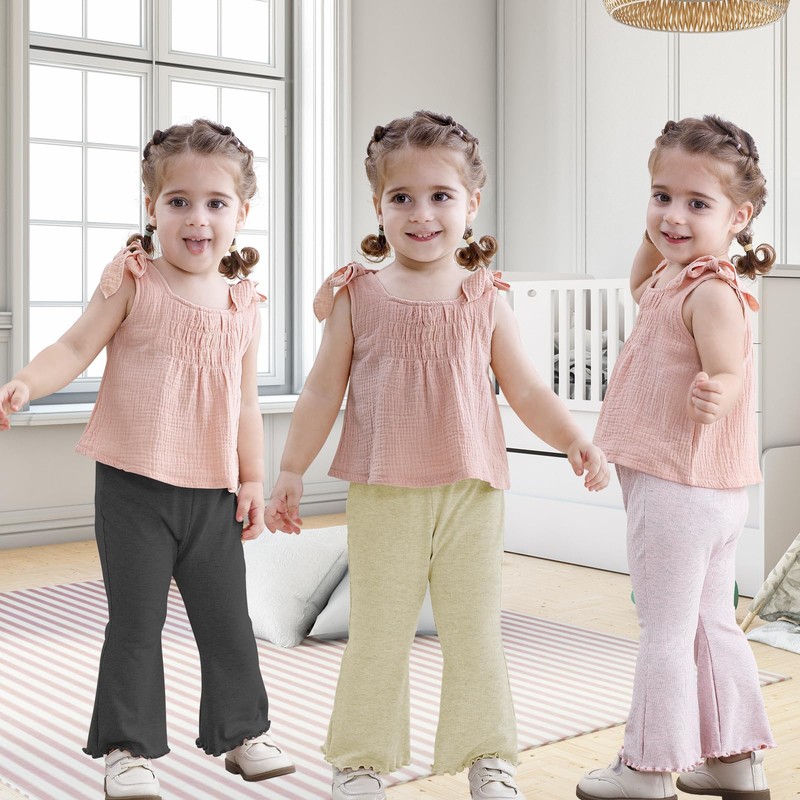 U·nikaka 3 Pack Baby Girl Flare Pants Solid Toddler Leggings