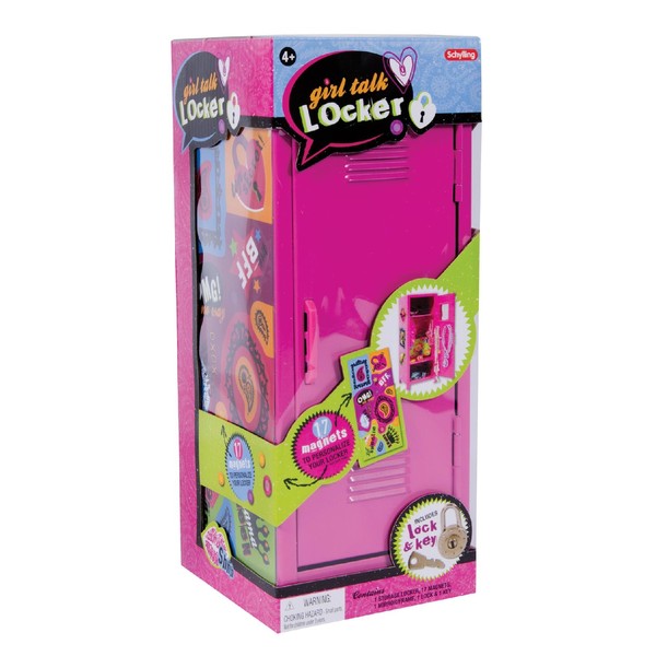 Schylling Girls Talk Pink Mini Locker - 11.25" Decorative Metal Storage Locker with 17 Mix-and-Match Magnets, Lock, and Keys - Ages 4-12