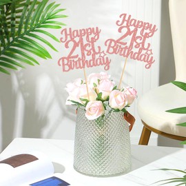12 piezas de centro de mesa de fiesta de cumpleaños 21 de oro rosa, decoraciones para fiestas de cumpleaños 21 para niñas y niños, decoraciones florales 21 para suministros de fiesta de cumpleaños 21