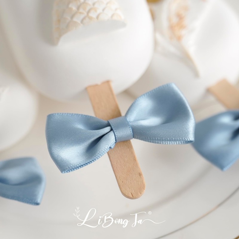LiBongTa Small 2 Inch Twist Tie Pre-Made Satin Dusty Blue