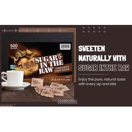 Sugear InThe Raw Packets 500 Count, Brown Sugar, Natural Sweetener for Drinks and Baking, Sugar Packets for Home, Office, Coffee, Bar, Gift,Restaurants, & Coffee Stations Plus Spoon Perfect for Mixing