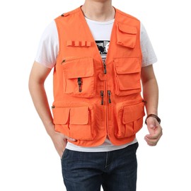 Perbai Men's Black Utility Fishing Vest Outdoor Summer Lightweight Work Photo Safari Cargo Vest(Orange-M)