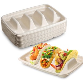 MT Products Pulp Fiber Taco Plates 8.99" x 6.52" x 1.67" - 3 Compartments Taco Holder- Pack of 15