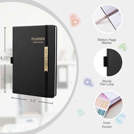 Tiankool Planner 2024-2025, Jul 2024-Dec 2025 Weekly Monthly Planner - 2024-2025 Planner with Stickers, Elastic Closure, Inner Pocket, Round Corner, 5.8" x 8.25" - Black