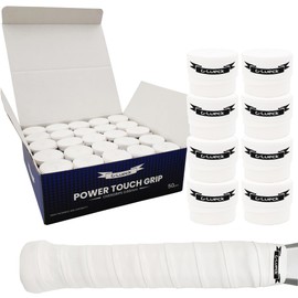 G-Lueck Set of 50 Tennis Premium Overgrip Power Touch - High Grip, Long Durability - 0.60 mm Thickness | Grip Tape for Padel, Squash, Badminton Rackets | Non-Slip (White)