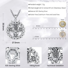 Eusense Viking Jewellery 925 Silver Viking Necklace Gifts Amulet Nordic Mythology Pendant Gift for Men Women, Sterling Silver, Not Applicable