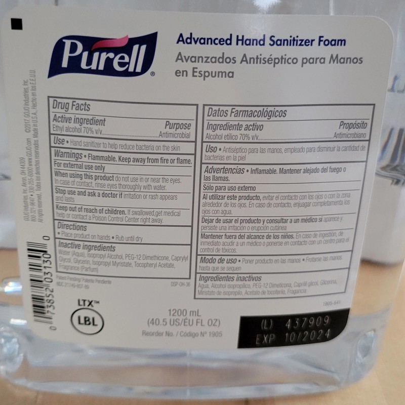 Purell 1905-02 Advanced Hand Sanitizer Foam for 1928-04 LTX-12 (Box