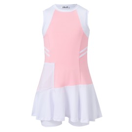 LIONJIE Girls Tennis Golf Dress Outfit Sleeveless Tank Top and Skorts Sets School Sport Skirt with Shorts 9-10 Years Pink