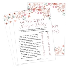 Wildflower Baby Shower Games, Floral Guess Who Mommy or Daddy Game for 30 Guests with Game Cards, Gender Reveal, Baby Shower Supplies & Decorations (DV25)