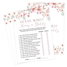 Wildflower Baby Shower Games, Floral Guess Who Mommy or Daddy Game for 30 Guests with Game Cards, Gender Reveal, Baby Shower Supplies & Decorations (DV25)