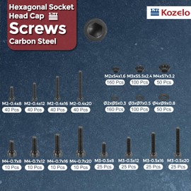 Kozelo 930 Pcs Socket Head Cap Bolt Nut Assortment Kit [M2/M3/M4] Alloy Steel Black Oxide 12.9 Internal Hex Screws for 3D Printer with Wrench