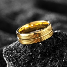 King Will Tungsten Wedding Rings for Men 8mm Gold Groove Center with Hammered Multi-Faceted Edge Men's Wedding Band Gifts for Him Size 12