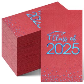 100pcs Class of 2025 Graduation Napkins, Disposable Congrats Grad Cocktail Napkins Foil Dot Paper Hand Towels for 2025 High School University College Graduation Party Decorations(Red Blue）