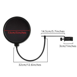 Geekria for Creators Mic Pop Filter, 5 Inch Microphone Filter Shield, Flexible Gooseneck Antipop Mask with Extended C-Clamp, Wind Pop Screen Compatible with Audio-Technica AT2020 (Size L)