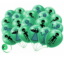 YiiiGoood 20 Pack 12 Inch Inflatable Alien Latex Balloons UFO Balloons Area 51 Say Hello to Humans Outer Space Balloons for Baby Shower First Birthday Party Decorations Supplies