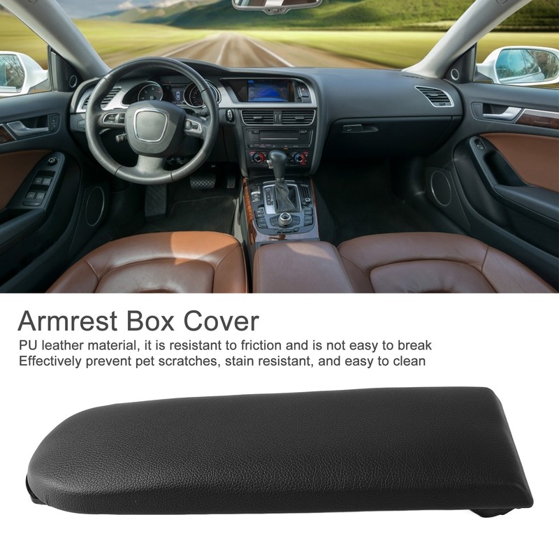 Center Console Armrest Cover PU Leather Black Armrest Protector Lid
