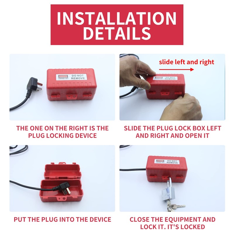 LEMSM Red Solid Power Cord Lock for Electrical Outlets