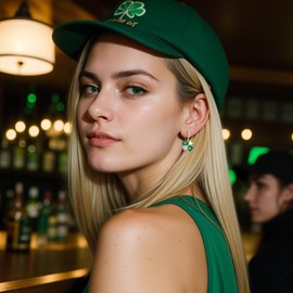 BriLove Clover Earrings for Women, Four Leaf Ear Studs Rhinestones Green Heart Shape Hook for St Patricks Day Party Prom Accessories Emerald Color Gold-Tone