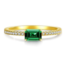 Bellitia Jewelry Emerald Cut Gold Plated 925 Sterling Silver Rings for Women, Genuine May Birthstone Gift, Wedding Jewelry Rings for Women