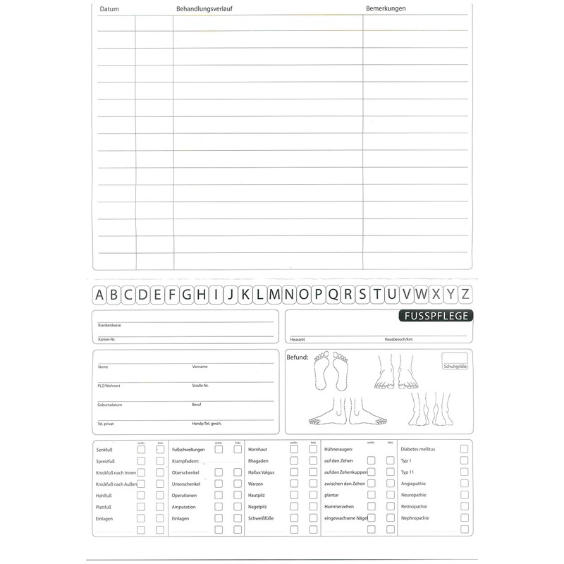 Foot Care Pedicure Record Cards (Pack of 5)