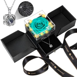 Lebana Preserved Negro Blue Real Rose with Heart I Love You Necklace -Eternal Flowers Rose Birthday Gifts for Her Mom Wife Girlfriend Grandma on Valentines Mothers Day Christmas Anniversary Romantic