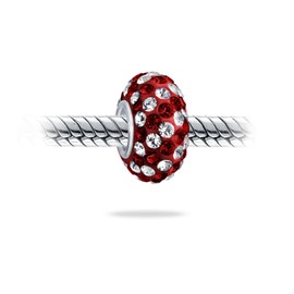 Dark Red White Holiday Striped Crystal Spacer Bead Core Sterling Silver Fits European Charm Bracelet For Women For Teen