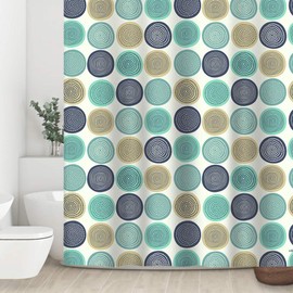 Sunlit Abstract Tree Rings Woody Artistic Fabric Shower Curtain. Nature Pale Blue Teal Beige Light Brown