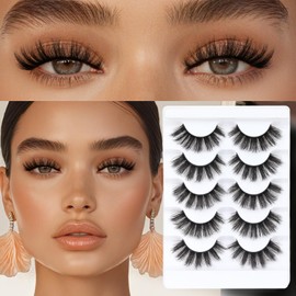 Veleasha Lashes 5D Faux Mink Lashes 100% Handmade Luxurious Volume Fake Eyelashes Lightweight Fluffy False Eyelashes 5 Pairs Pack (801)
