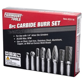 Fairmount Tools 8 Piece Long Shaft Rotary Carbide Cutter Files Burr Set with Storage Case