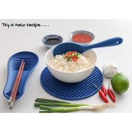 Spoon Rest Set Including Rice Paddle – Silicone Spoon Rest, Trivet, Oven Mitts 5 Piece Set - Spoon Rest for Kitchen Counter, Spoon Rest for Stove Top or Utensil Rest