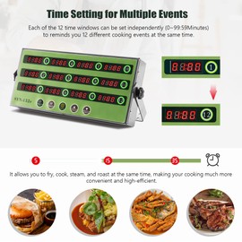 Spolehli 12 Channel Kitchen Timer Commercial Cooking Timer Reminder Restaurant Timer Burger Bakery Fryer Timer Stainless Steel Loud Alarm for Home Cooking Hotel Restaurant (12 Channel)
